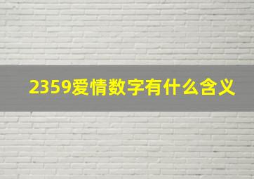 2359爱情数字有什么含义