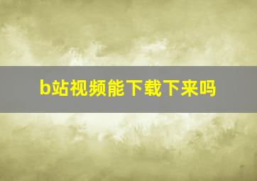 b站视频能下载下来吗