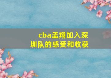 cba孟翔加入深圳队的感受和收获