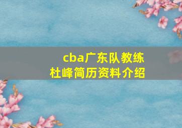 cba广东队教练杜峰简历资料介绍