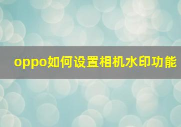 oppo如何设置相机水印功能