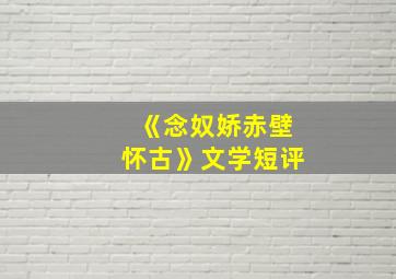 《念奴娇赤壁怀古》文学短评