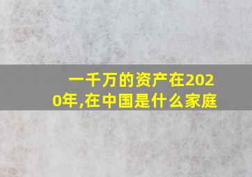 一千万的资产在2020年,在中国是什么家庭