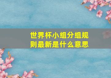 世界杯小组分组规则最新是什么意思