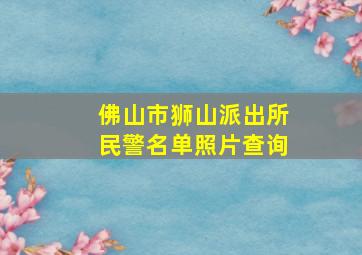 佛山市狮山派出所民警名单照片查询