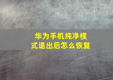 华为手机纯净模式退出后怎么恢复