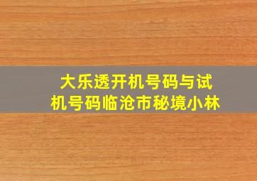 大乐透开机号码与试机号码临沧市秘境小林