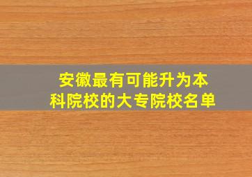 安徽最有可能升为本科院校的大专院校名单