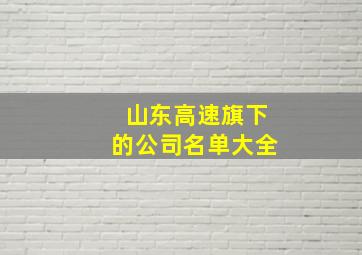 山东高速旗下的公司名单大全