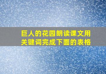 巨人的花园朗读课文用关键词完成下面的表格