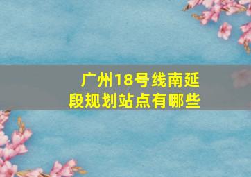 广州18号线南延段规划站点有哪些