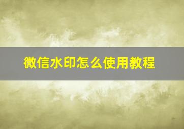 微信水印怎么使用教程