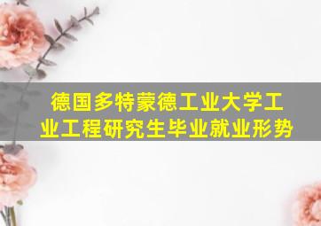 德国多特蒙德工业大学工业工程研究生毕业就业形势