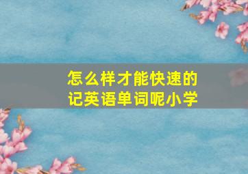 怎么样才能快速的记英语单词呢小学