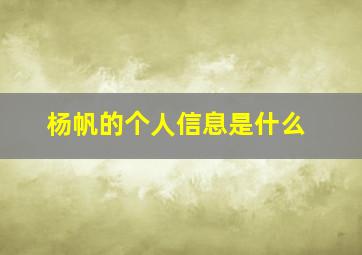 杨帆的个人信息是什么