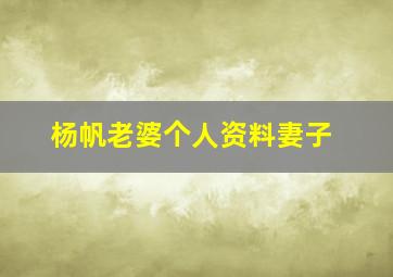 杨帆老婆个人资料妻子