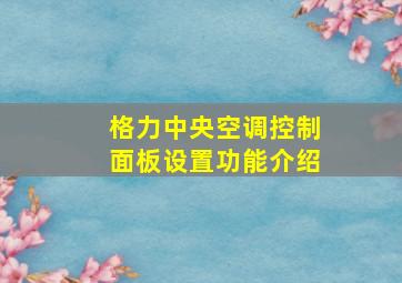 格力中央空调控制面板设置功能介绍