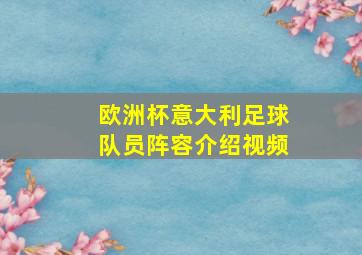 欧洲杯意大利足球队员阵容介绍视频