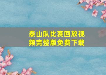 泰山队比赛回放视频完整版免费下载