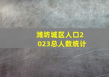 潍坊城区人口2023总人数统计