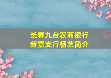 长春九台农商银行新嘉支行杨艺简介