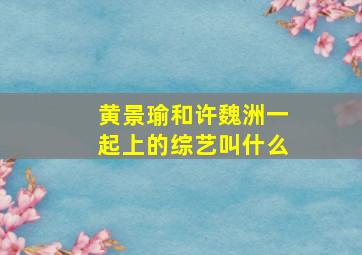 黄景瑜和许魏洲一起上的综艺叫什么